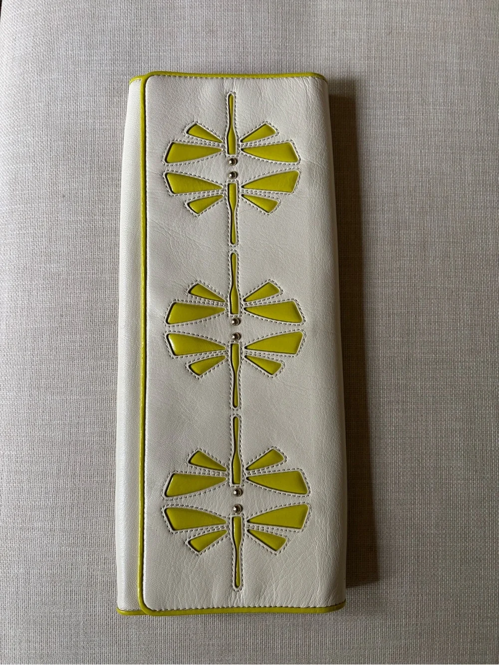 VINTAGE KATE SPADE BRYNDIS DRAGONFLY WHITE LEATHER CLUTCH Collectors Item
